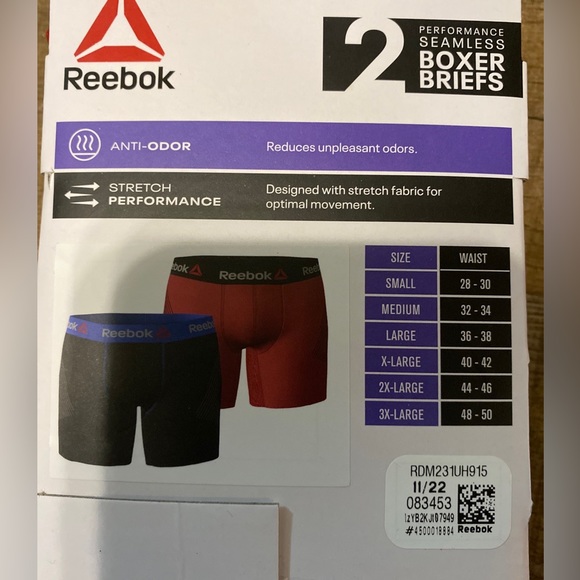 B1G1 Reebok Men's Performance Boxer Briefs, 2-Pack, Size XL - Picture 5 of 6